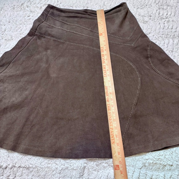 Faux suede Vintage brown boho stitching midi skirt Euro Next aprox 30 inch waist - Picture 2 of 6